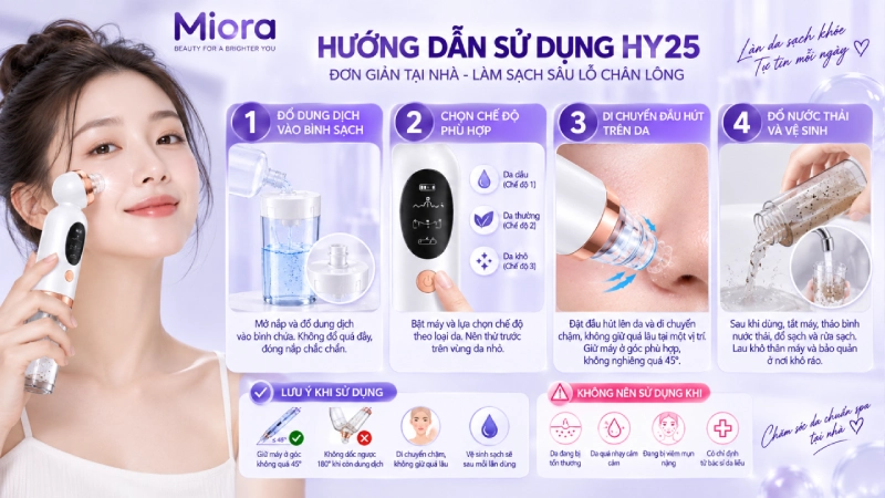 Không nên nghiêng HY25 quá 45 độ vì thiết bị có chứa dung dịch bên trong và việc nghiêng quá mức có thể khiến chất lỏng chảy vào khu vực mạch điện.