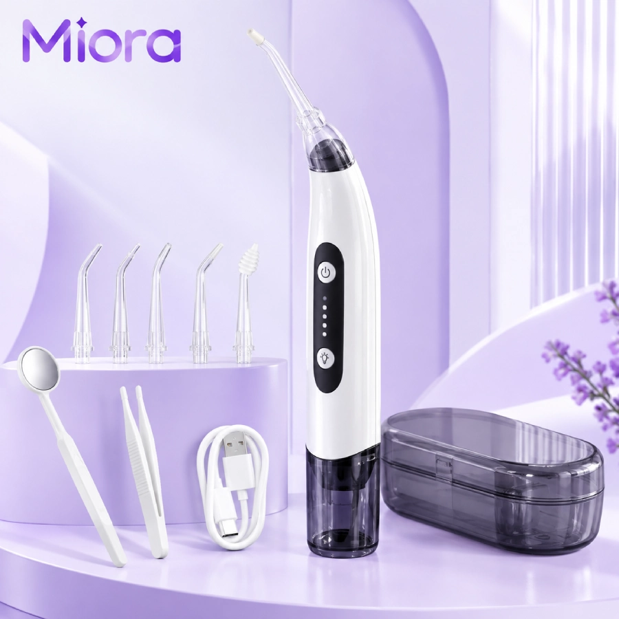 Máy hút sỏi amidan NASA008: 3 mức lực hút, đèn LED soi và 5 đầu hút silicone