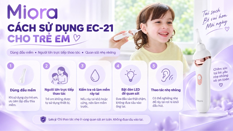 Cây lấy ráy tai điện EC-21: Hút chân không kết hợp đèn LED soi tai