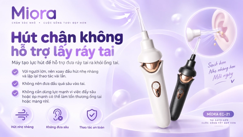Cây lấy ráy tai điện EC-21: Hút chân không kết hợp đèn LED soi tai