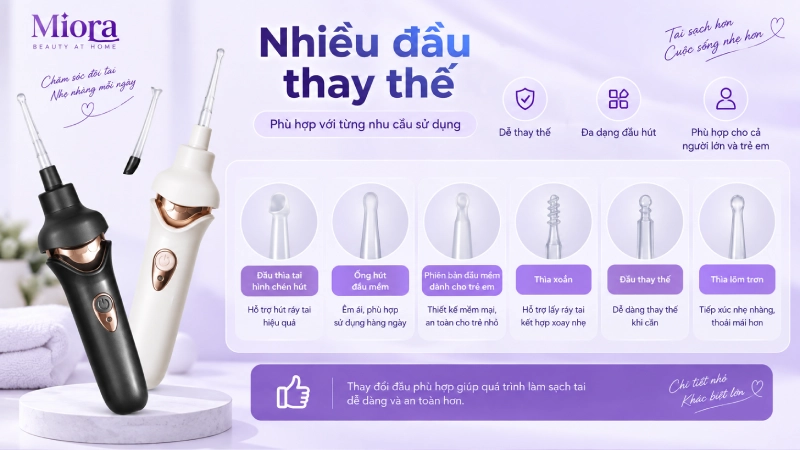 Cây lấy ráy tai điện EC-21: Hút chân không kết hợp đèn LED soi tai