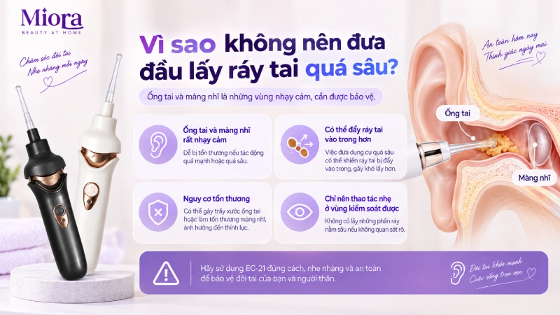 Cây lấy ráy tai điện EC-21: Hút chân không kết hợp đèn LED soi tai