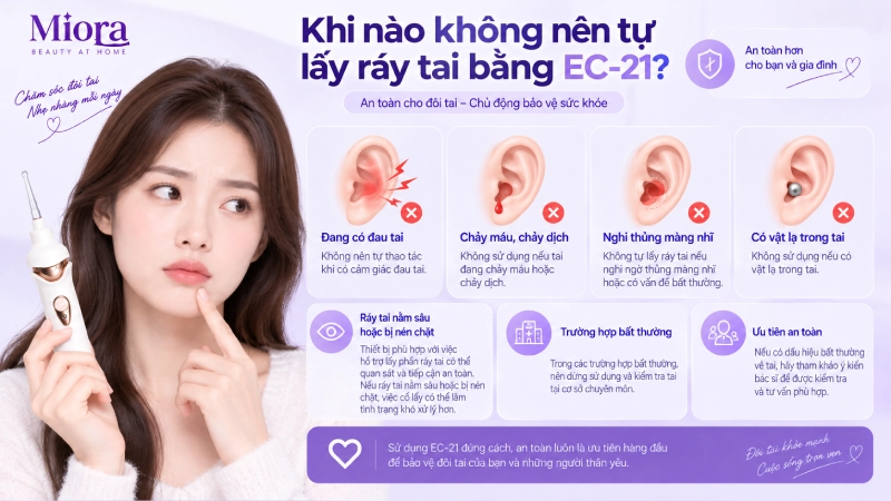 Cây lấy ráy tai điện EC-21: Hút chân không kết hợp đèn LED soi tai