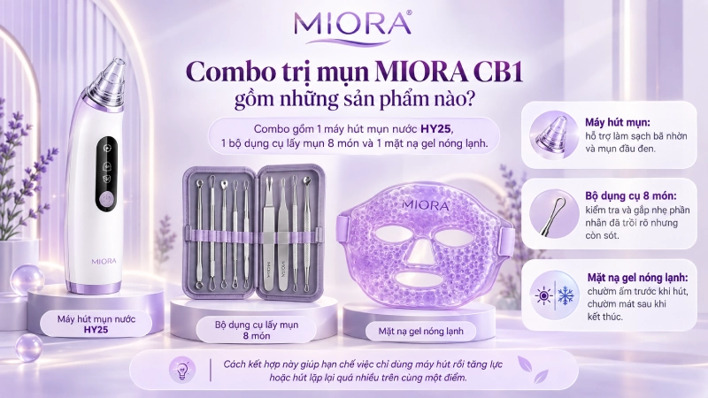 Combo trị mụn, làm sạch mụn đầu đen MIORA CB1