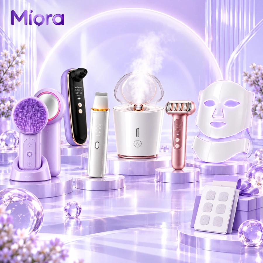 Combo spa chăm sóc da mụn MIORA CB4: Làm sạch, xông nóng lạnh, điện di và LED tại nhà