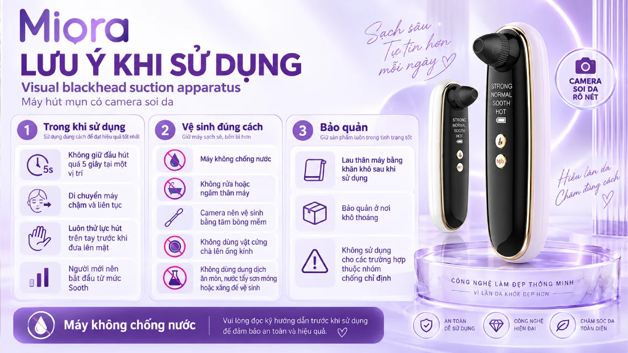 Không giữ máy trên 1 vùng da quá 5s, không rửa thân máy bằng nước