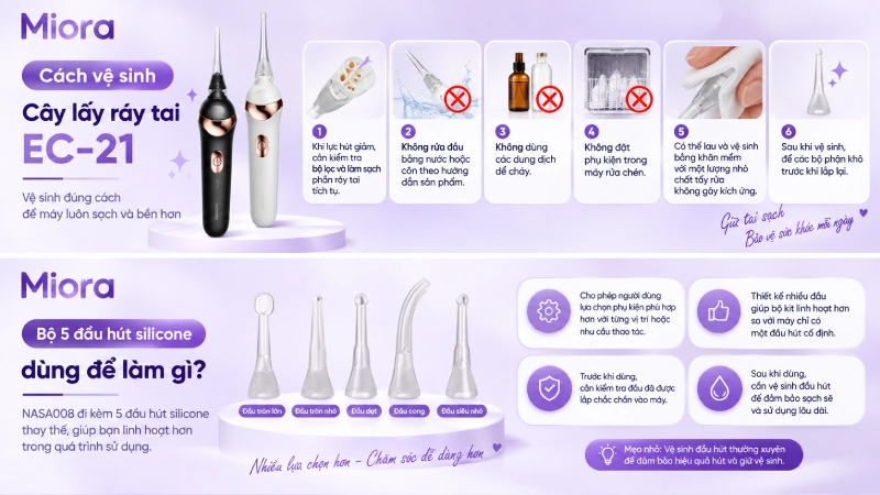 Máy hút sỏi amidan NASA008: 3 mức lực hút, đèn LED soi và 5 đầu hút silicone