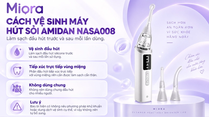 Máy hút sỏi amidan NASA008: 3 mức lực hút, đèn LED soi và 5 đầu hút silicone
