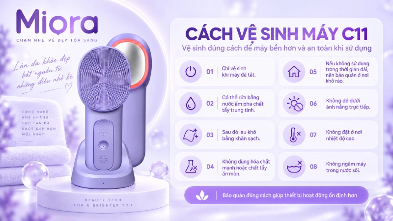 Máy rửa mặt nóng lạnh C11: Làm sạch, chườm nóng 42°C, chườm lạnh 16°C và quang trị liệu đỏ – xanh