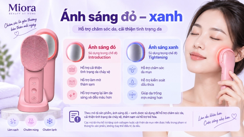 Máy rửa mặt nóng lạnh C11: Làm sạch, chườm nóng 42°C, chườm lạnh 16°C và quang trị liệu đỏ – xanh