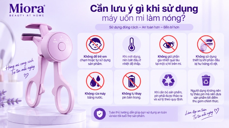 Máy uốn mi làm nóng 2381: 3 mức nhiệt 50°C, 60°C, 65°C và tự tắt sau 20 phút