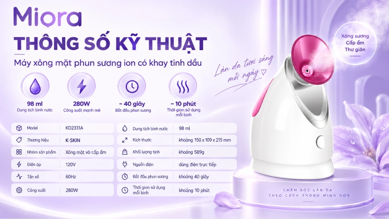 Máy xông mặt phun sương ion K·SKIN KD2331A